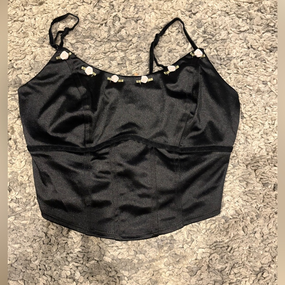 Wild Fable Black Crop Top with White Accents